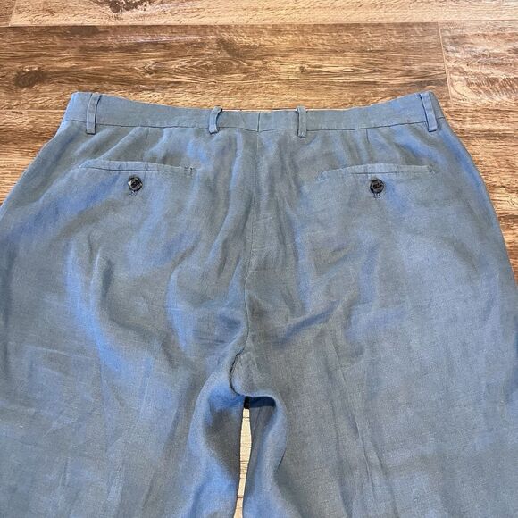 Paul Frederick Pants Men 36 Blue 100% Linen Career Casual Beach Tailored Fit - Picture 6 of 13